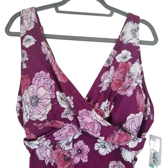 Freshwater Floral Print Surplice Lace-Up Back One Piece Swimsuit, Size 3X, NWT - Picture 7 of 11